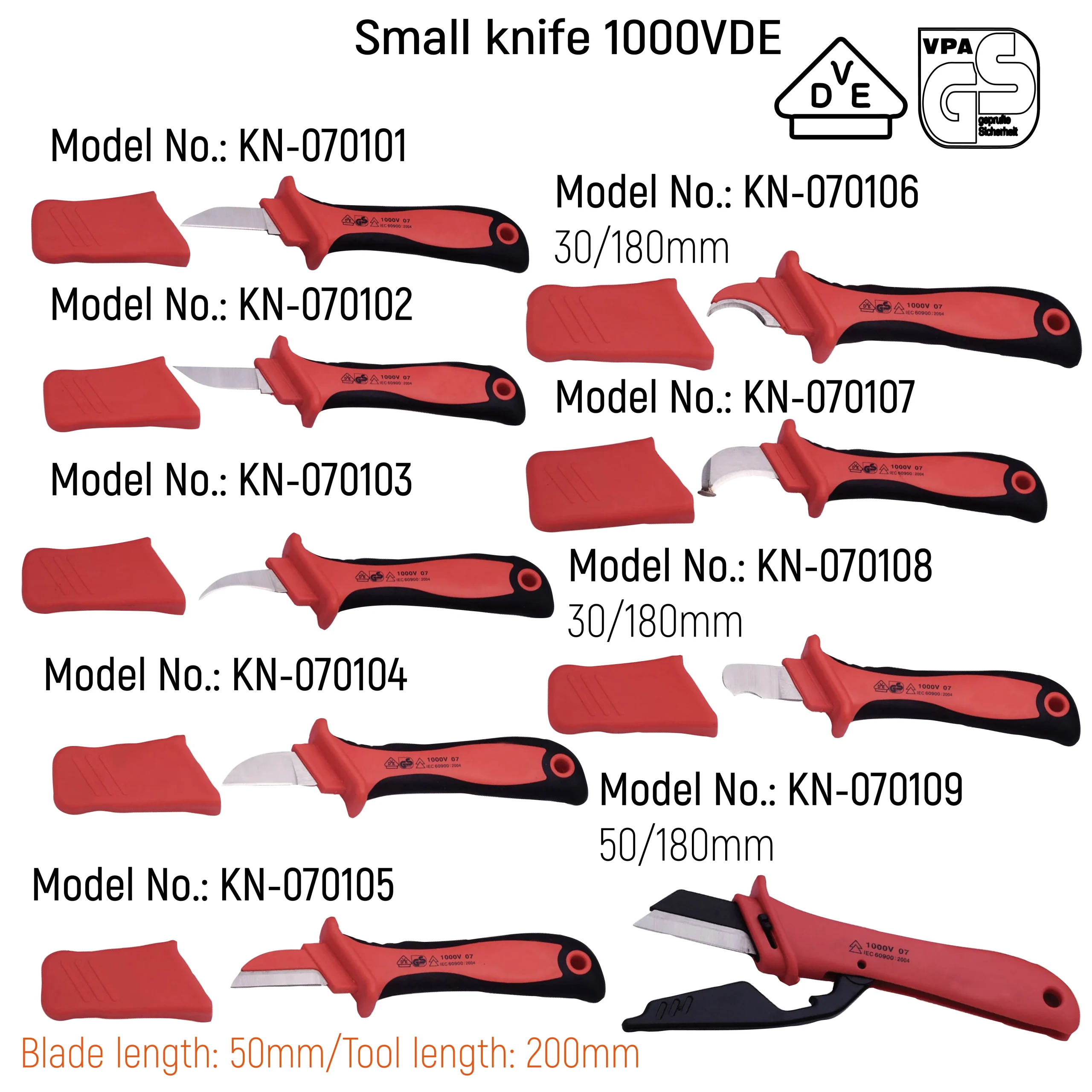 چاقو کابل بر عایق دار OPT KN-070107 با روکش 1000 ولت VDE طول 200 میلیمتر
